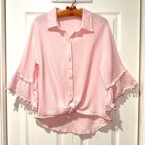 Joh 3/4 bell sleeve gauzy top Pink Size M EUC